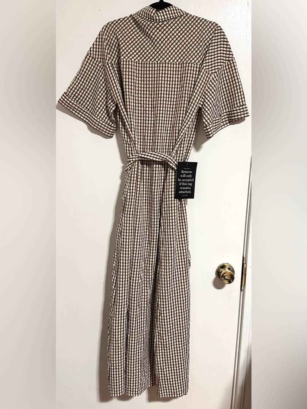 Pomander Place NEW Brown Gingham Seersucker Zacara Maxi Dress Size Medium - Picture 5 of 8